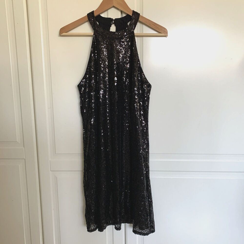 One Heart Clothing Sleeveless Sequined Dress Black Womens L